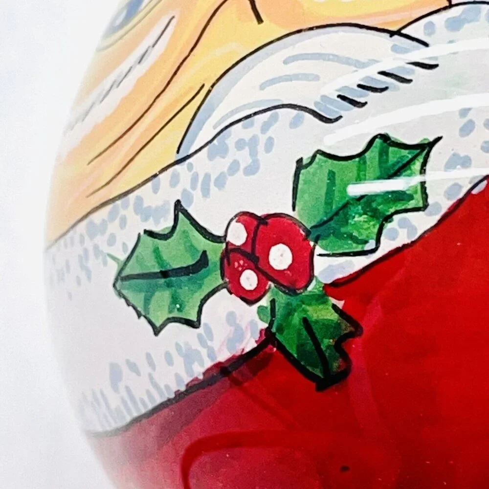 Vintage Handmade Blown Glass Christmas Ornament Santa Claus  Red Blue White
